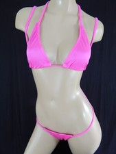 Exotic dancer stripper hot pink two piece bikini sling dance outfit - dancewear