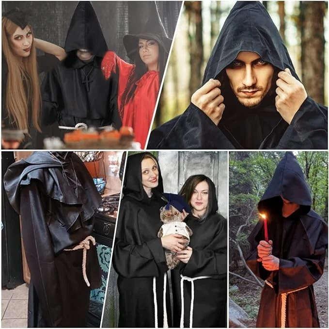 Adult Halloween Mens Monk Cosplay Robe Cloak Capes Friar Medieval Priest Costume - Image 4 of 4