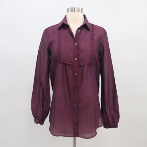 Burberry Brit Blouse Shirt Top Silk XS Plum Berry Button-Up Lightweight Sheer - Picture 1 of 12