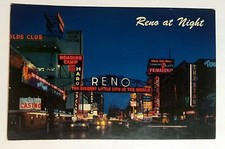 Postcard Reno Nevada at Night Reno Arch Casinos Unposted 1960's