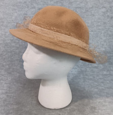 Vintage Hat Juli Kay of Chicago 1950's Style Tan Felt w/Net Veil Women's