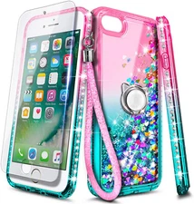 For iPhone SE 2rd 2020 / 3rd Gen 2022 Case Liquid Glitter + Tempered Glass