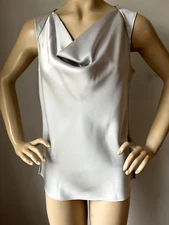 NWT St John knit top size XL SILVER satin sleeveless
