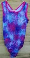FUTURE STAR by CAPEZIO hot pink & blue foil leotard~girl's size S~small~