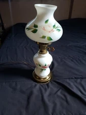 Antique Glass Lamp With Hand Painted Roses And Gold Trim