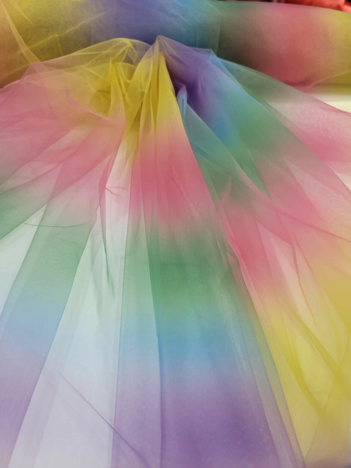 Multi color Tulle Fabric By The Yard Rainbow Italian Tulle Striped Clothing - Image 3 of 4