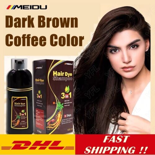 Meidu Hair Color Shampoo Dark Brown Dark Coffee Cover White Hair Healthy  500ml. | eBay