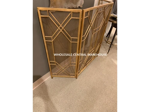 UPSCALE MODERN 53" ANTIQUED GOLD IRON DECORATIVE FIREPLACE SCREEN 18707 - Picture 2 of 3