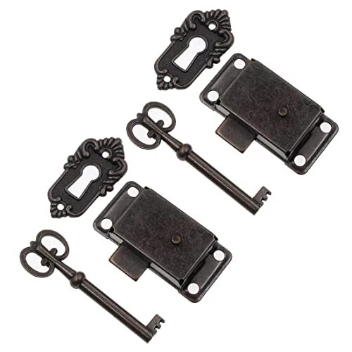 2 Sets Skeleton Key Lock Decorative Antique Brass Cabinet Lock with Key