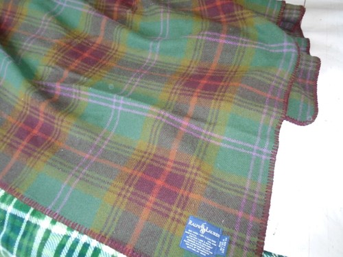 Coperta da lancio RALPH LAUREN verde e rossa a quadri lana vintage 90 x 90 made in USA - Foto 2 di 3