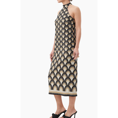 trina turk black and gold dress $368 GIRI Jacquard Knit Halter Midi | Sz 4, Metallic Mini dress