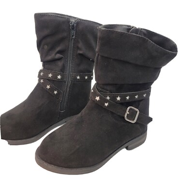 Wonder Nation Faux Suede Fashion Riding Black Boot Toddler Girl Size 8 Stars