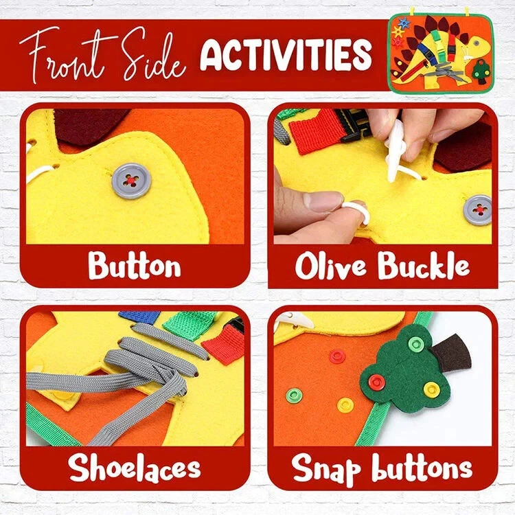 Tablero ocupado juguetes Montessori para niños pequeños, tablero de actividad sensorial de dinosaurios Foto 3 de 4