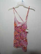 New Miken Swimsuit Cover Up Size L Pink Orange Floral Lace Sheer Beach Pool