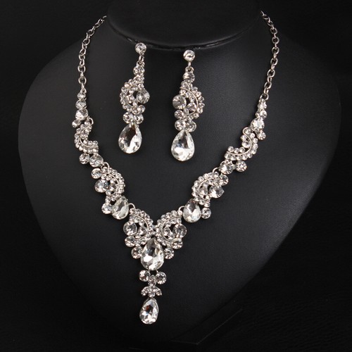 Crystal Jewelry Set Statement Necklace Earring Choker Bibs Women Bridal Wedding - Picture 87 of 174