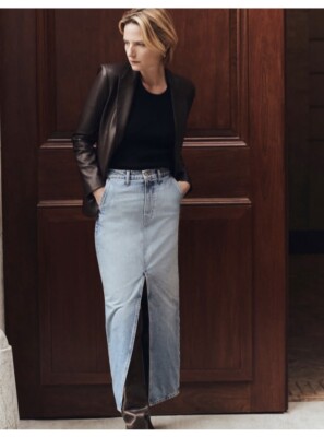 Derek Lam 10 Crosby Cotton High Rise Denim Maxi Skirt Size 28 Classic Casual NWT