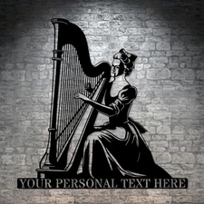 Personalized Female Harpist Metal Sign. Custom Harp Lover Wall Decor Gift