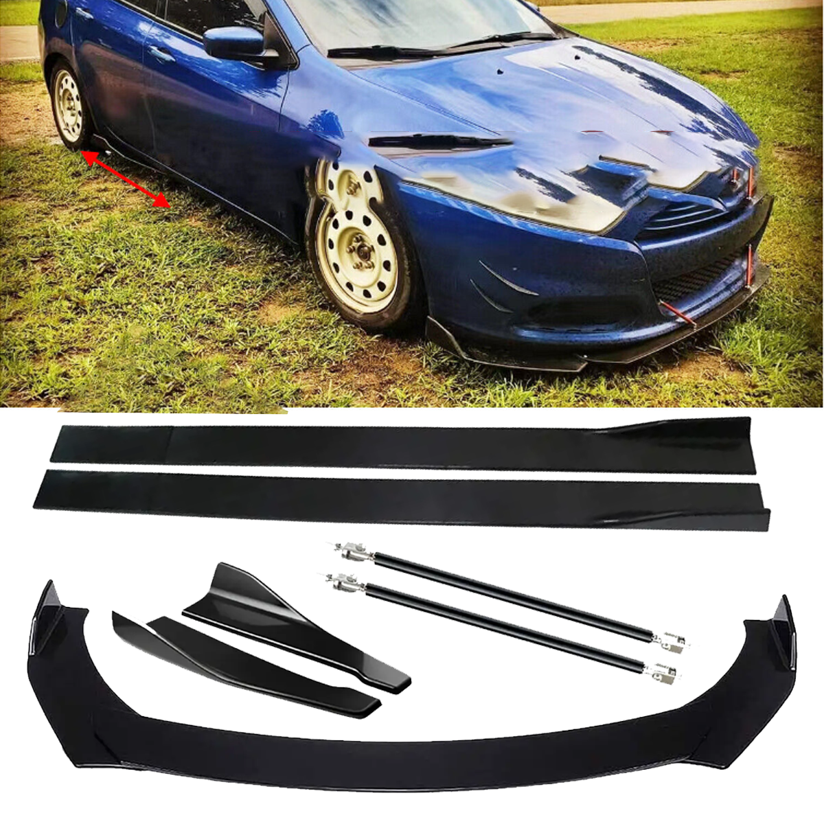 Glossy Front Splitter & Side Skirts for 2013-2016 Dodge Dart