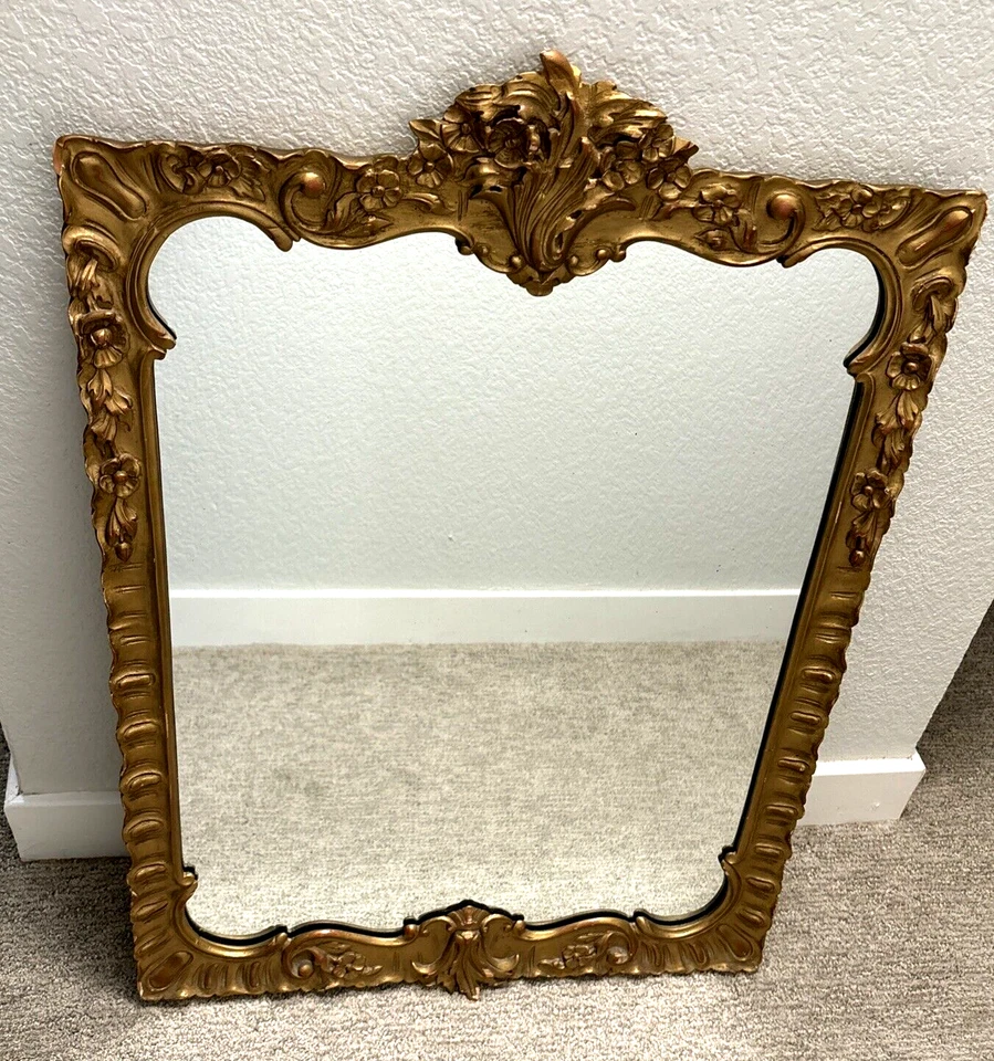 Antique Carved Wood Regency Rococo Style Gold Wall Mirror 23 x 32 - Image 3 of 4