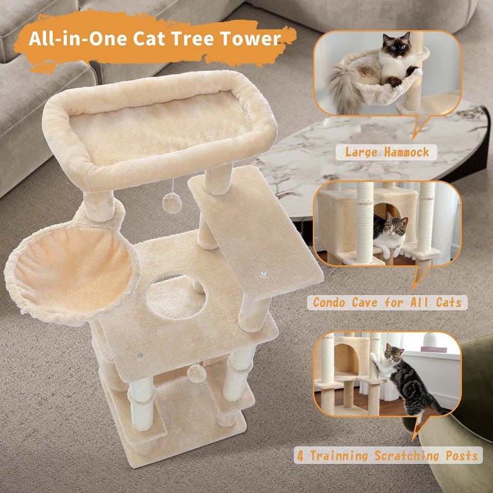 PAWZ Road 55" Cat Tree Tower - Scratching Post With Condo & Toys, Sisal Material