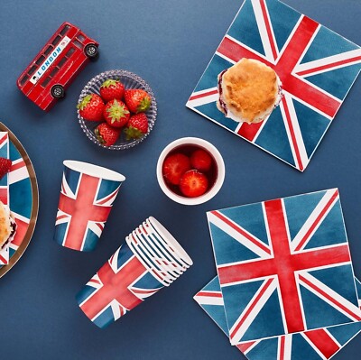 Union Jack Partygeschirr Abdeckung Servietten Teller Tassen VJ DAY British Celebrations