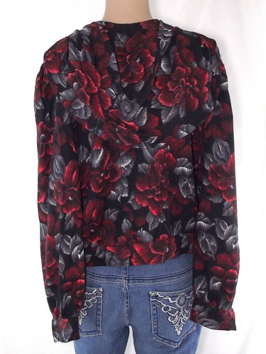 Maglia Donna Xl Extra Large Nero Floreale Vintage Manica Lunga Blusa Maglietta - Picture 23 of 24