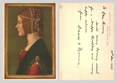 Alte Postkarte - Beatrice d'Este von Leonardo da Vinci Mailand Kunst UNBESPIELT