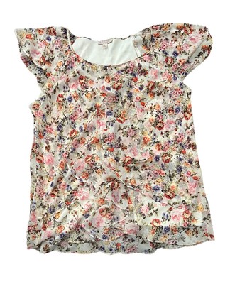 CB Established 1962 Women Size 2XL Pastel Floral Ruffled S/S Blouse Fully Lined