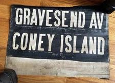 c1920 Vintage CONEY ISLAND-GRAVESEND Brooklyn NYC Antique Subway Train Roll Sign