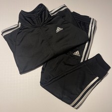 Adidas Boys Track Suit Size 6 Black Athletic Track Suit Cotton-Polyester Set