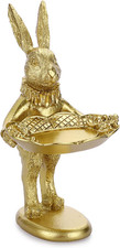 Small Golden Bunny Figurine Jewelry Ring Tray Decorative Serving Rabbit Statue O