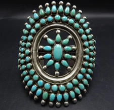 Grand Old CLEAR BLUE TURQUOISE Sterling Silver Cuff BRACELET Vintage PAWN 112g