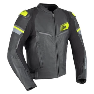 Oxford Cypher 1.0 Leather Mens Motorcycle Motorbike Jacket Black Fluo Yellow
