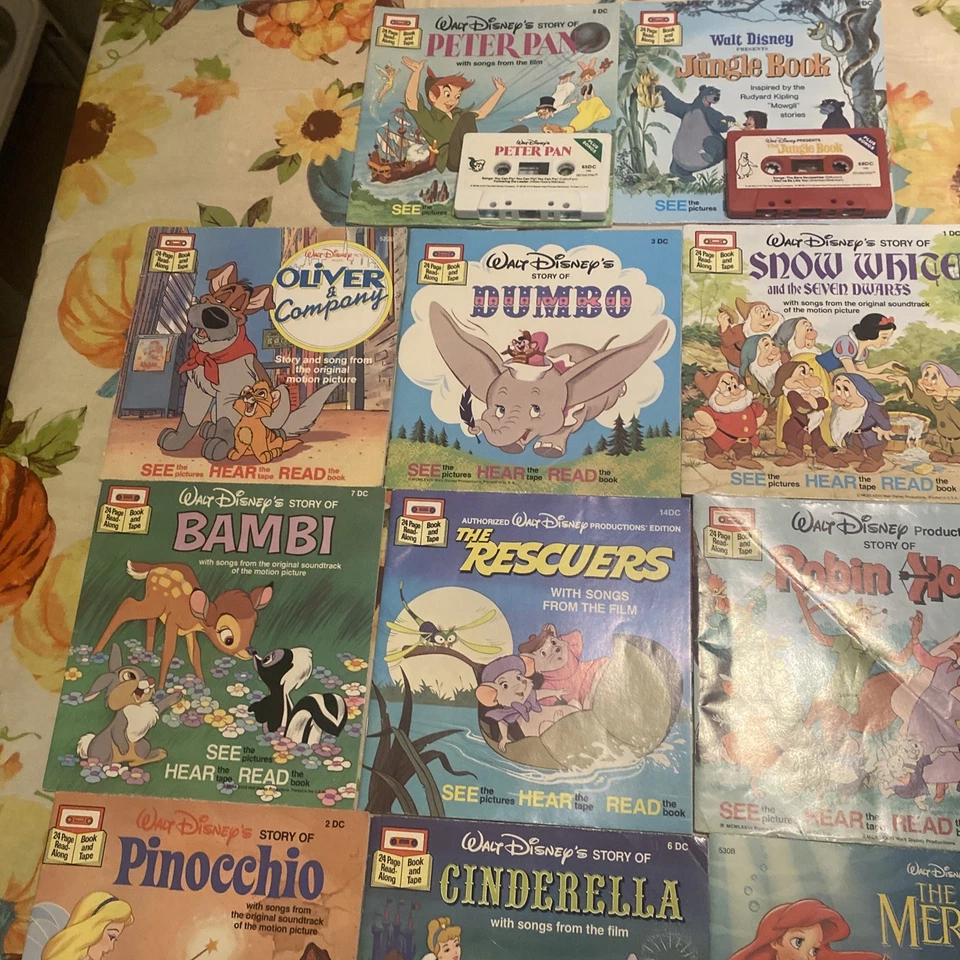 Lote de libros y cintas de casete vintage de Walt Disney de lectura Peter Pan Jungle Book Foto 4 de 4