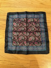 Vintage Italian 100 Silk Pocket Square Classic Blue Paisley Made in Italy