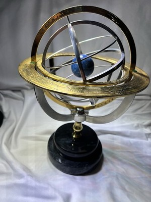 Price reduced! Armillary Sphere, Pewter an Gold plate  w/ Lapis Center & Marble