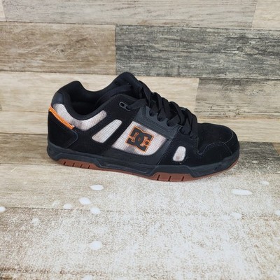 DC Stag Mens Skateboard Shoe Sz 9.5 Running Black Orange Leather Lace Up Sneaker