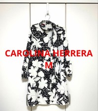 CAROLINA HERRERA Dress M Bow Tie Floral Print White Black Knee Length