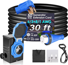 50 Amp 30 FT Generator Cord with Power Inlet Box Interlock Kit, ETL Listed