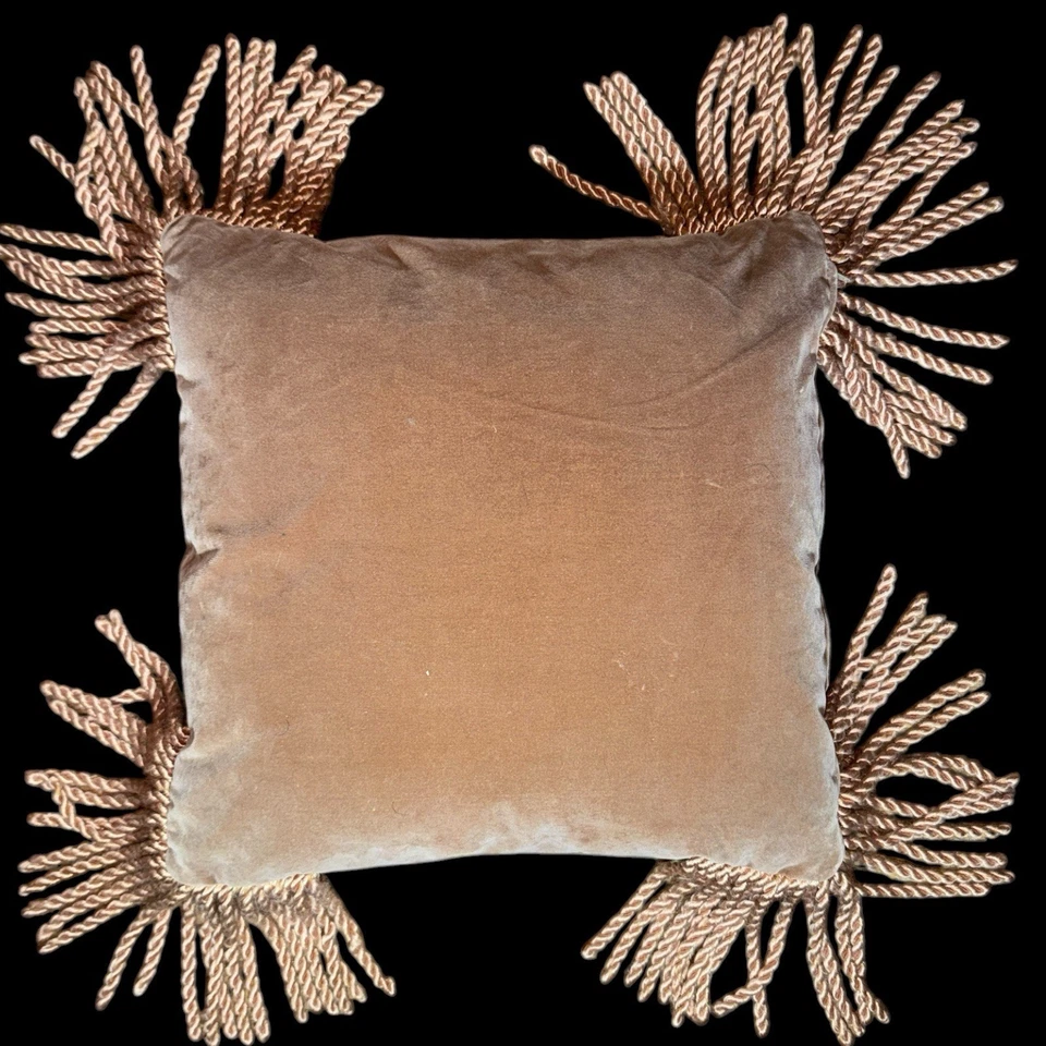 Vtg Needlepoint Wool Floral Tasseled Pillow Pink Roses Yellow Backing 15x15" - Image 2 of 2