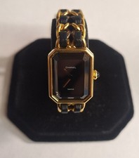  CHANEL VINTAGE 1987 Black Dial Plated Gold leather Quartz Watch / BSV036661