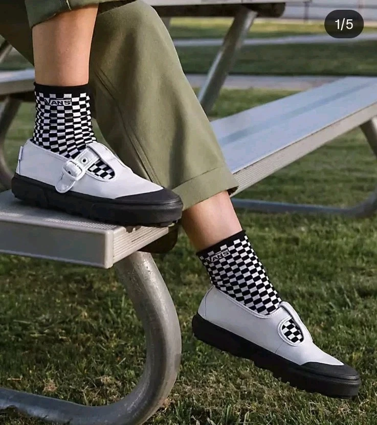 Vans Negro Blanco Lona Brillante Clásico Mary Jane T-Strap Tenis Talla 8 Foto 3 de 4