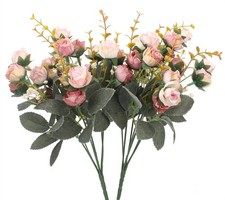 7 Branch 21 Mini Rose Heads Artificial Flowers Bouquet Wedding Home Office De...