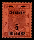 HONG KONG QV SG F9s, $5 on $10 purple/red, M MINT. Cat £350. Specimen