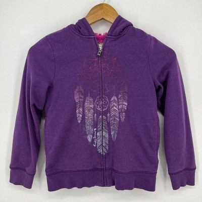 Lucky Brand Full Zip Hoodie Girls M Purple Fleece Lined Native Dreamcatcher