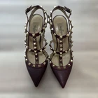 VALENTINO GARAVANI Women Rockstud Strap Sandal Leather High-Heel Size 35 Brown