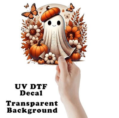 Orange Ghost Halloween UV DTF Transparent Sticker / Decal