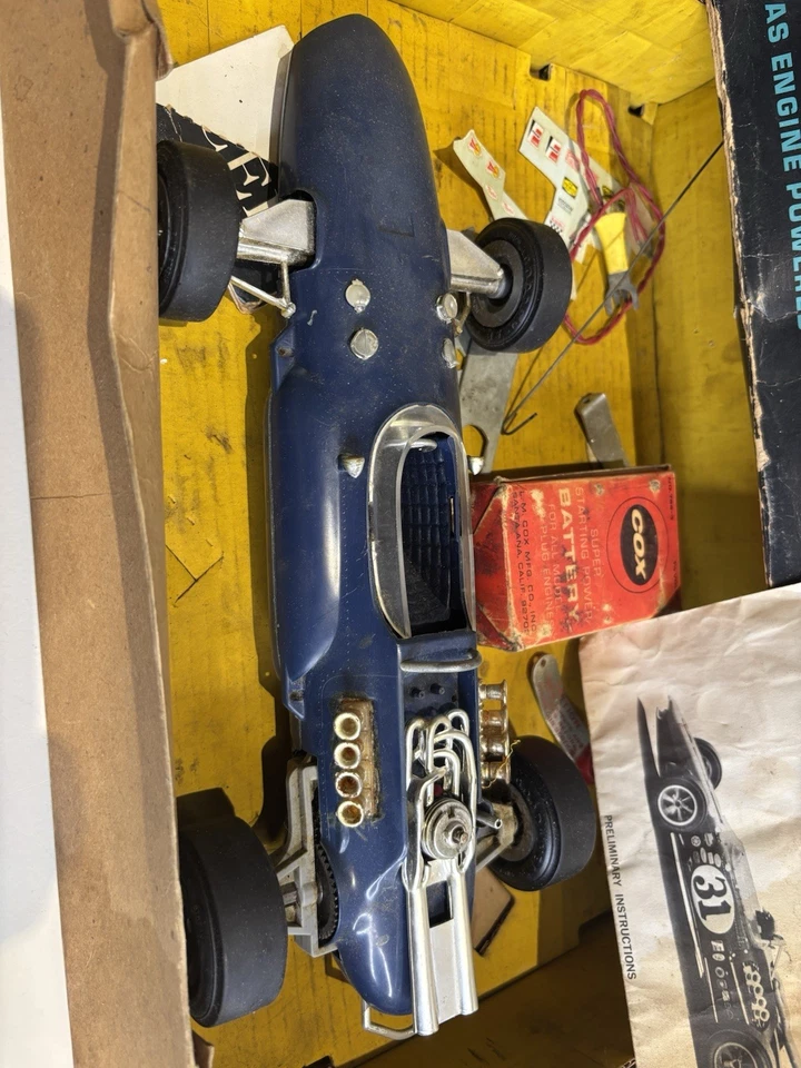 Vintage Dan Gurney Eagle Cox Indy 500 Racer w Original Box Blue Tether Car - Image 3 of 4