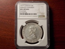 Rare 1927 F Germany Weimar TUBINGEN 5 Mark large Silver coin NGC UNC