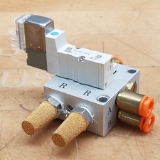 SMC SYJ3143-5L0Z Solenoid Valve, Includes Manifold, Fittings & Mufflers - USED